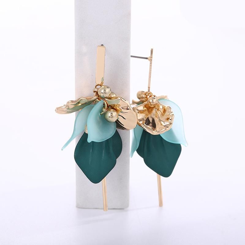 Fashion Jewelry Green Long Leaf Earrings Resin Flower Earrings