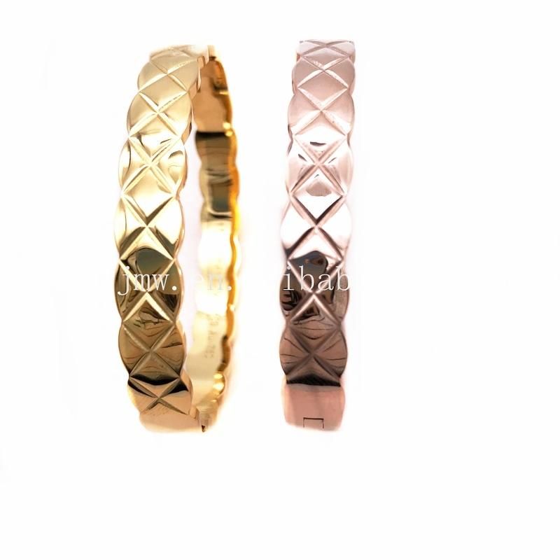 Health Benefits Wholesale Gold Fashion Stainless Steel Gold Plated 18K Rose Gold Silver Bangle Bracelet Jewelry