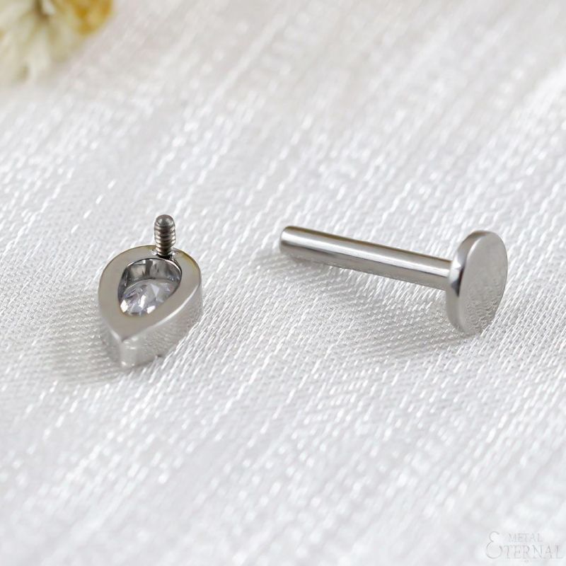 Eternal Metal ASTM F136 Titanium Internally Threaded Labret with Teardrop Shaped CZ Body Piercing