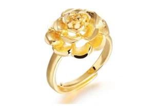 Hot Sale Peony Trendy Flower Ring Jewelry Gold Color Rings for Women Aneis