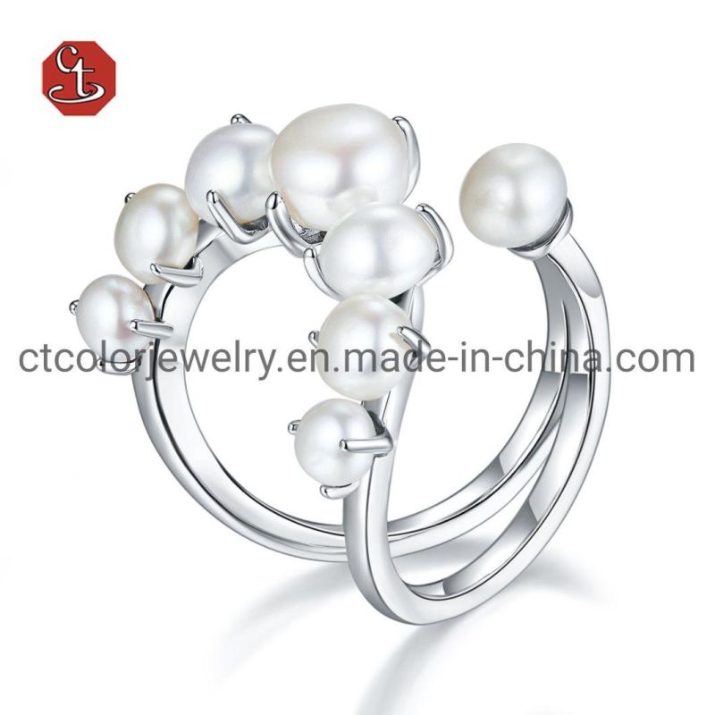 Fashion Women Jewelry Ring Flower Shape 925 Sterling Silver with High Quality Pearl Rings
