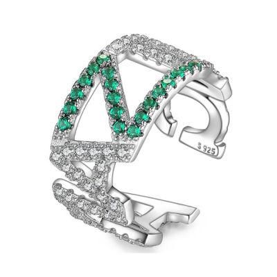 925 Sterling Silver Rings Simulated Emerald Capital Letter Rings Amazing Cubic Zirconia Rings