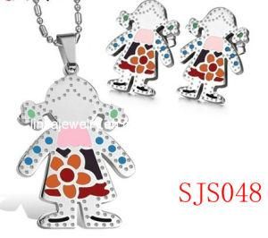 Fashion Soft Enamel Little Girl Stainless Steel Jewelry Set (SJS048)