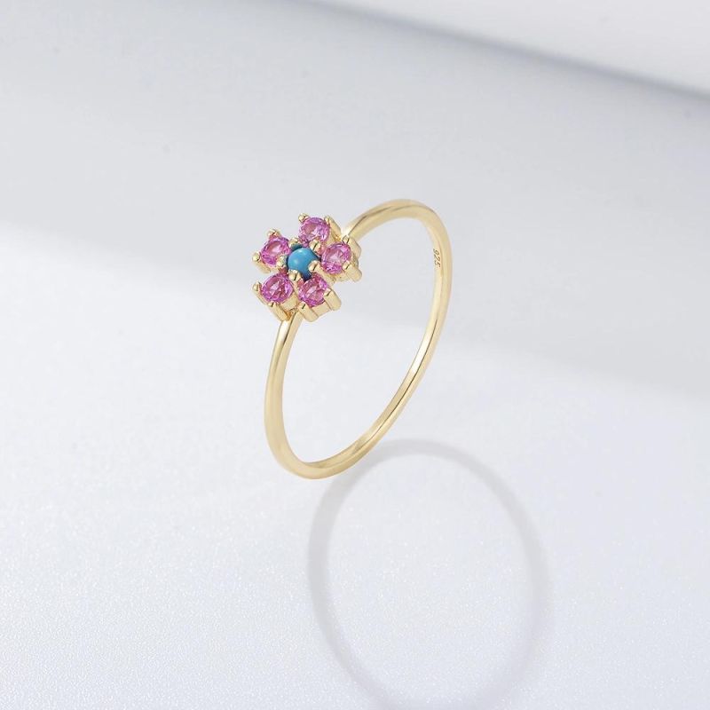 Colorful Turquoise Flower 925 Sterling Silver Ring