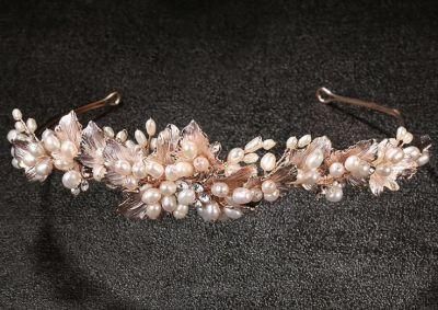 Rose Gold Nautal Pearl Crystal Tiaras for Brides. Wedding Bridal Crystal Hair Comb Hair Vinves Tiara