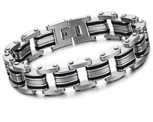 Top Quality Men&prime;s Motor Bike Chain Motorcyle Chain Bracelet Bangle 316L Stainless Steel Jewelry with Silicone for Men Wholesale