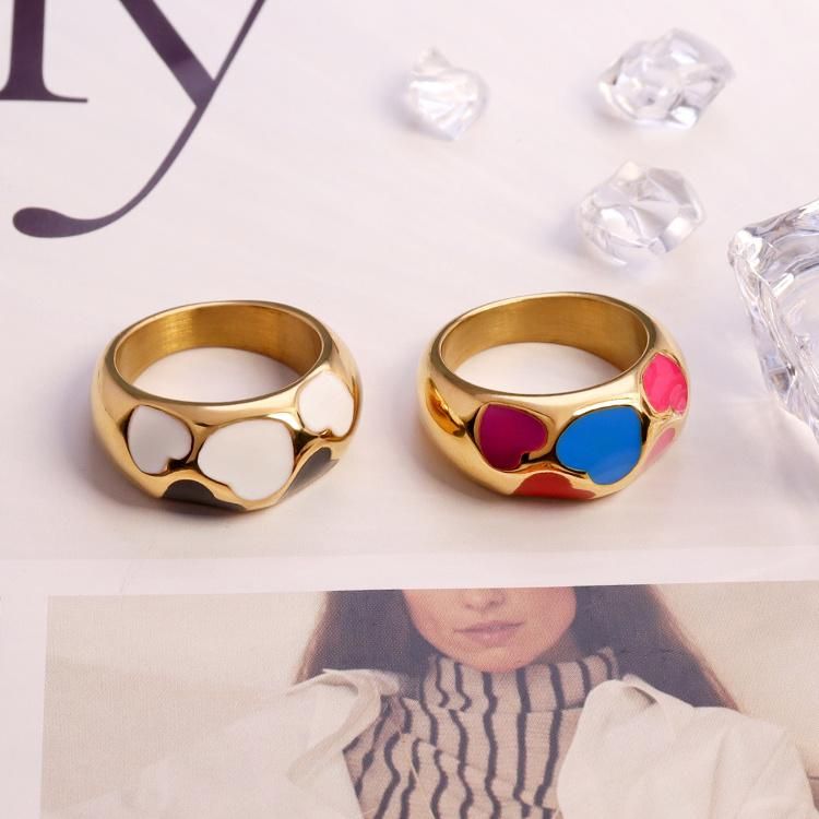 2022 New Arrival Vintage Yin Yang Enamel Rings Set for Women Flower Fashion Love Heart Finger Ring Jewelry Wholesale Price