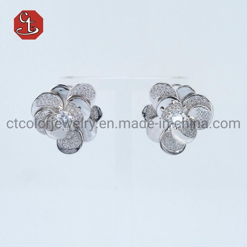 925 Silver Fine CZ  Rose Plated Earrings Fashion Accesories Jewelry