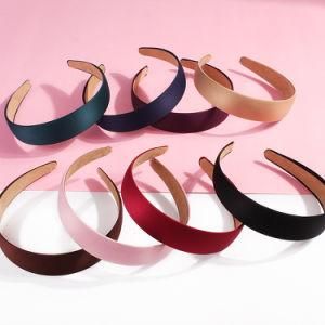 Wholesale Fashionable Silky Satin Covered Wide Headband Plain Color Fabric Covered Hair Accessories for Women