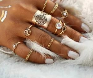 9PCS Vintage Silver Color Ring Sets Antique MIDI Finger Ring