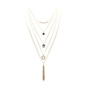 Multi-Layer Dainty Tribal Long Layered Thin Chain Pendant Necklace
