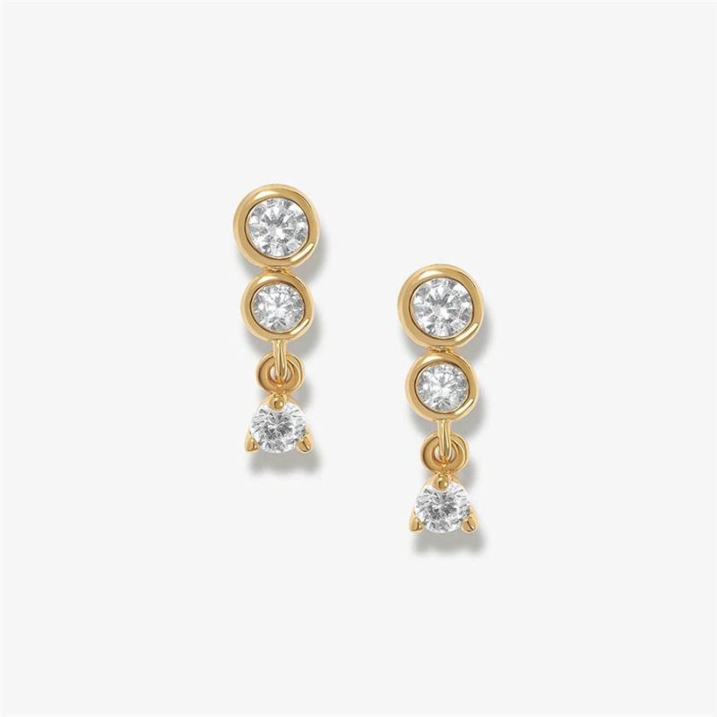 Round Brass Crystal Zircon Earrings in 18K Gold Plated Sterling Silver Rose Gold Fashion Accessories