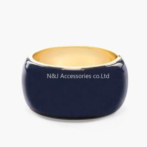 Fashion Blue Enamel Wide Round Gold Plated Metal Bangles Bracelets for Women Jewelry