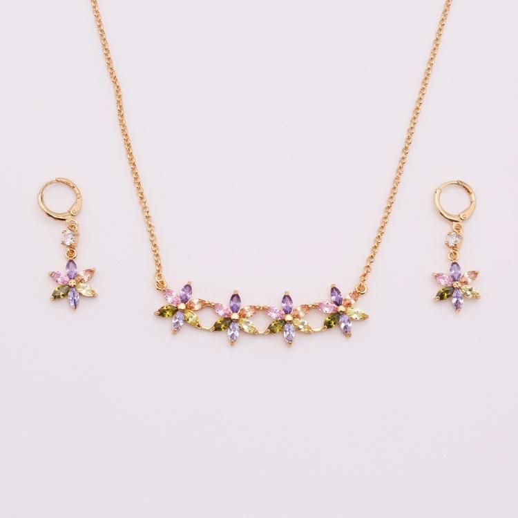 Cubic Zirconia Brass Jewelry 18 K Gold Plated Fashion Jewelry Sets
