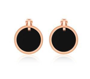 Famous Brand Bulgaria 316L Stainless Steel Stud Earrings Rose Gold Color Round Black Shell Earrings Luxury Female Jewelry