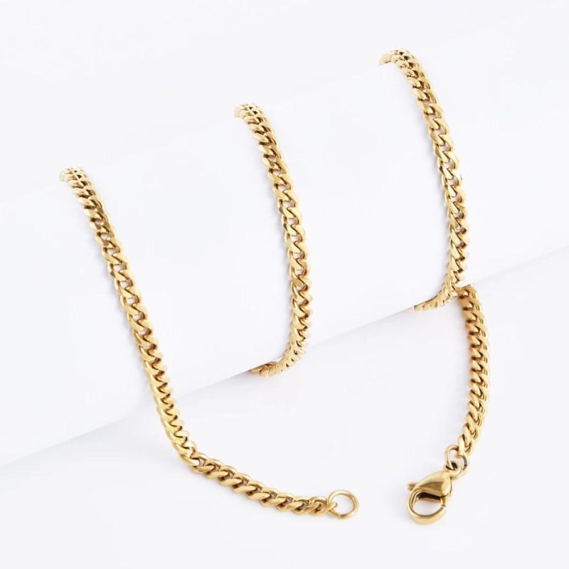 Fashion Accessoreis 18K Gold Plated Hip Hop Necklace Curb Six Facted Polised Chain Jewelry for Craft Design