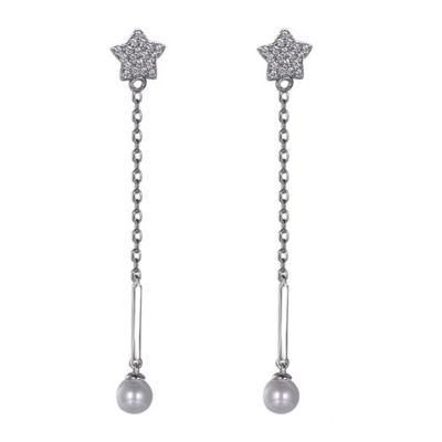 Silver and Brass White Shell Pearl Star Drop Earring for Women