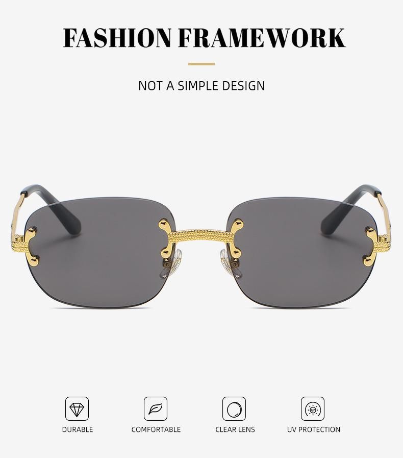 2021 High Quality Square Metal Sunglasses Women Trendy Rimless Sunglasses