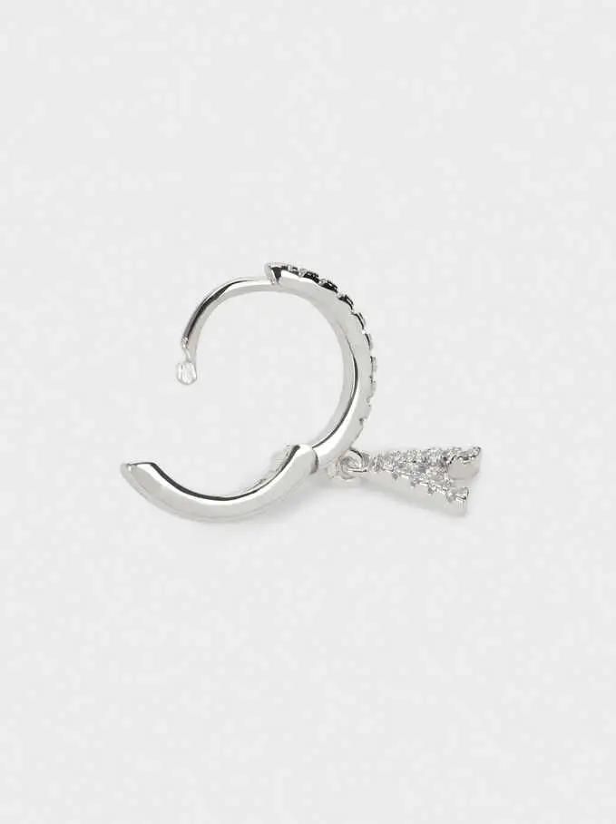 Wholesale 26 English Letter 925 Sterling Silver and Zirconia Short Hoop Earrings with Initial