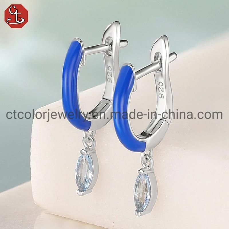 Fashion jewelry colorful enamel 925 silver nature stone Earring for women
