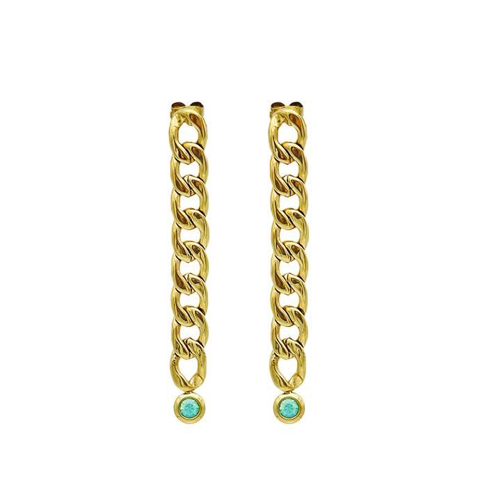 Manufacture Fashion Gold Plated Figaro Chain Earring with Stone for Lady Elegant Jewelry Gift