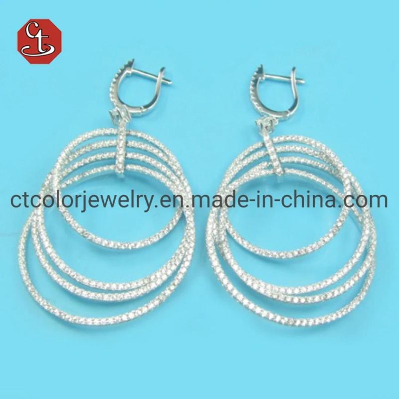 Circle Drop Silver Earring Micro Setting Pave AAA+ Cubic Zircon Wholesale Jewelry