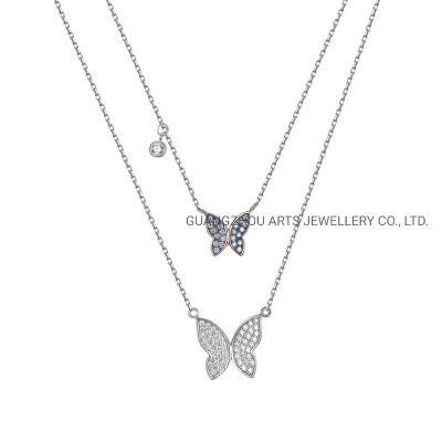 Cubic Zircons on Butterflies Double Layer Chains Necklace