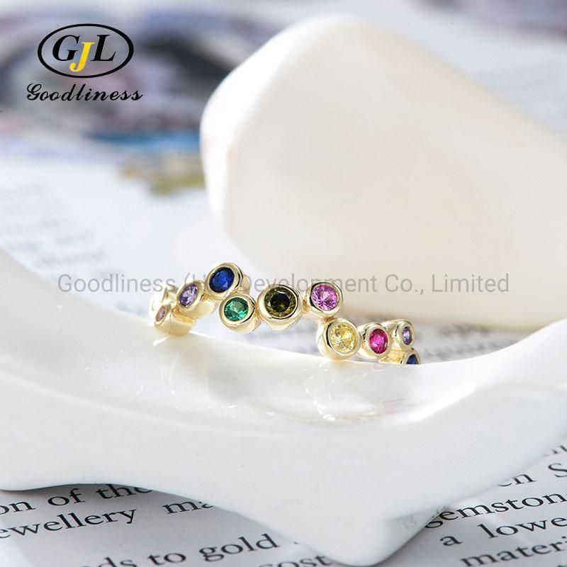 Hot Sale New 925 Sterling Silver Rainbow Zircon Ring