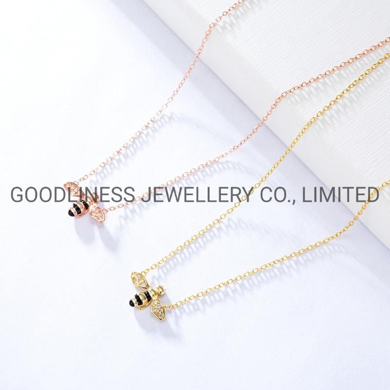 Initial 925 Sterling Silver Gold Women Insect Bee Pendant Necklace