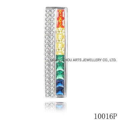 Rainbow Series One Line White CZ &amp; One Line Color CZ Silver Pendant