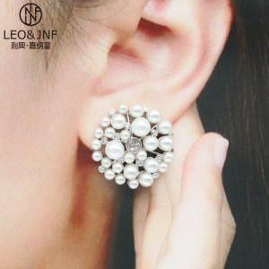 Wholesale 925 Sterling Silver or Brass Jewelry Imitation Pearl Zircon Earrings Flower Earring for Women