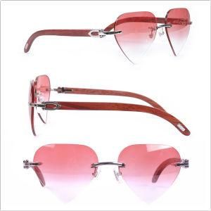 Wooden Arms/ Heart Shape / Pink Color Lens Glasses