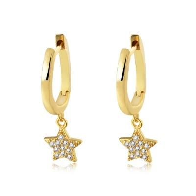 ODM Delicate Shiny Mini Huggie Gold E-Coated 3A Pave CZ Star Clip Earring