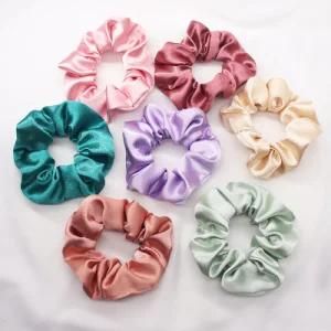 2021 Wholesale Luxury Solid Color Thick Satin Hair Scrunchies Elastic Hair Ties Large Satin Scrunchy for Girl