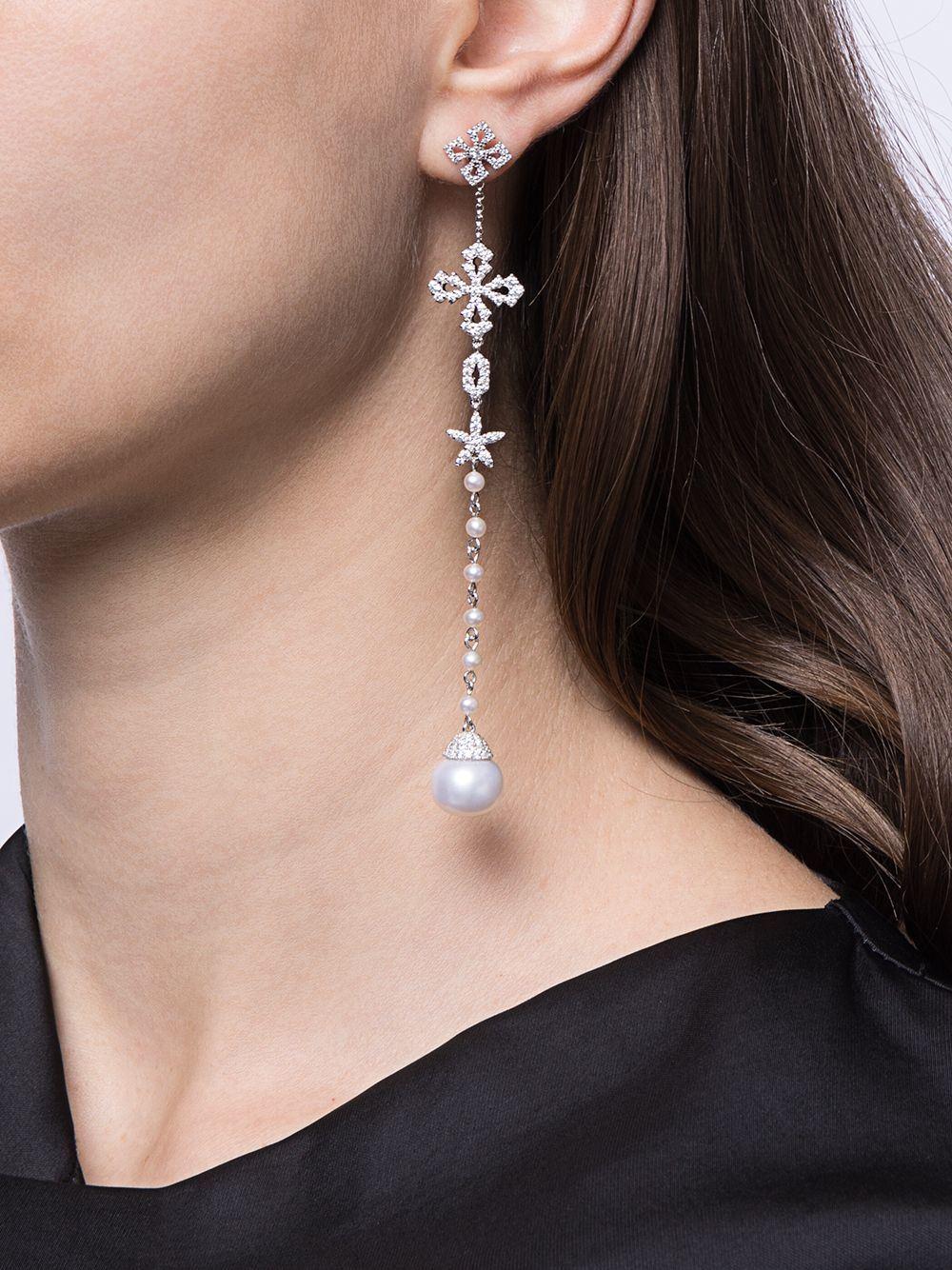 Pearl Crystal Temperament Long Asymmetric Earrings Jewelry