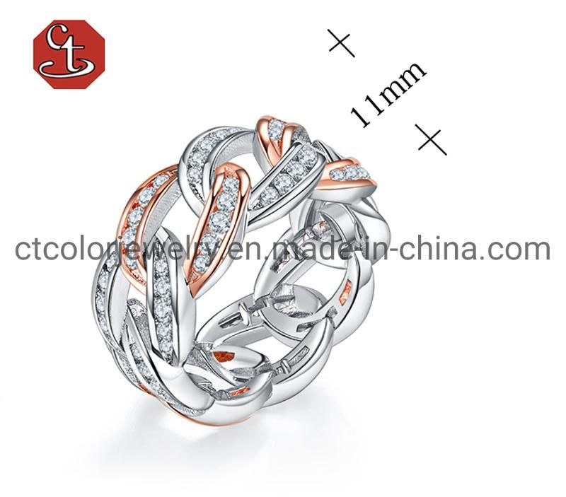 Hot Sale Fashion Jewelry Chain Strip Design Cubic Zirconia Silver or Brass Eternity Ring