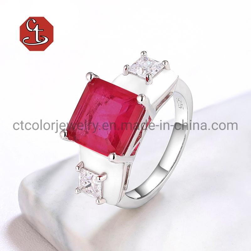 Natural Red Fashion Stone Enamel Silver Rings Jewelry