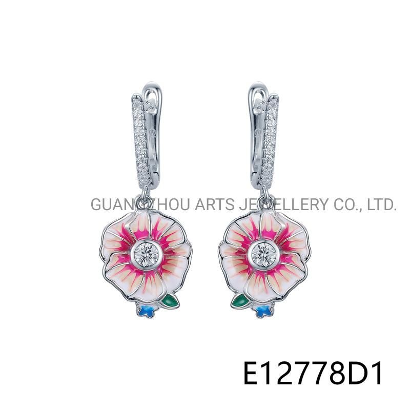 Creative Enamel Flower 925 Silver Personality Fashion Drop Earring