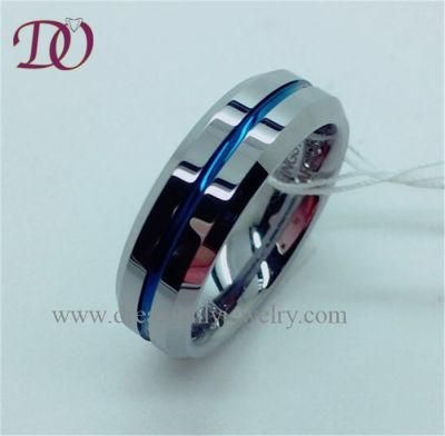Polished Tungsten Ring with Blue Channel