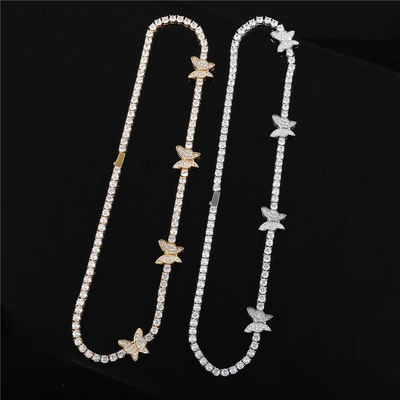 Fashion Cuban Alloy Retro Micro-Studded Butterfly Necklace