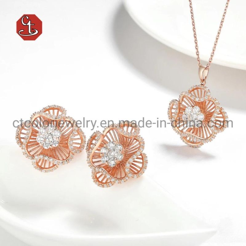 Rose Gold Plated 925 Sterling Silver Pendant Sets Fashion women Jewelry Chain Necklace