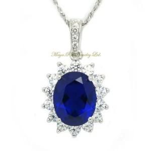 Synthetic Sapphire Blue Color Pendant/ 925 Sterling Silver William and Diana Set Fashion Noble Elegant