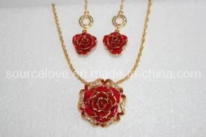 Fashion Jewelry-24k Gold Rose Earring and Necklace
