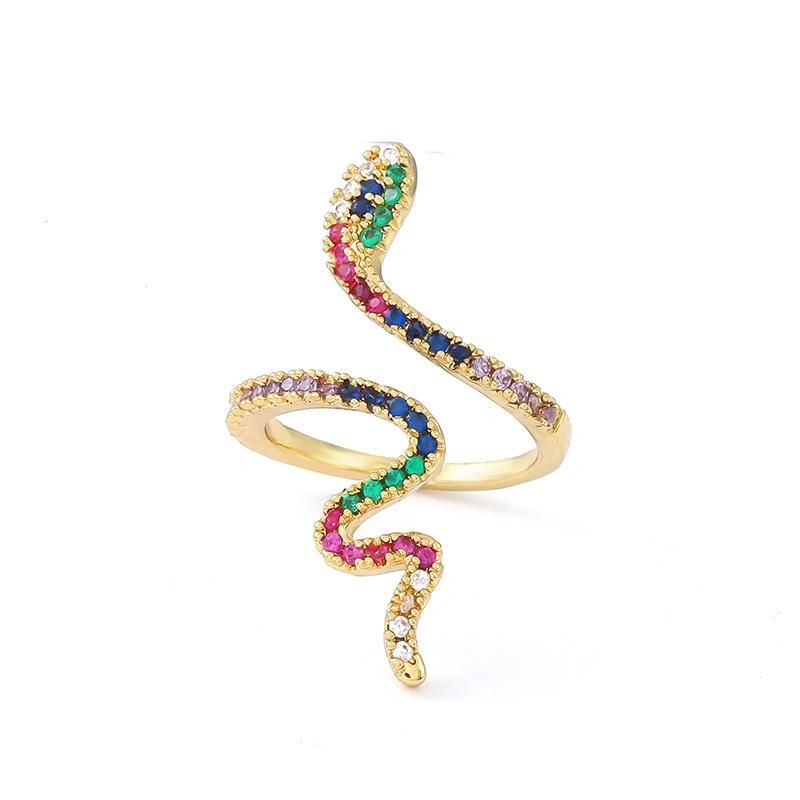 New Hot Style Brass Gold-Plated Micro-Set Zircon Gold Colorful Snake Ring