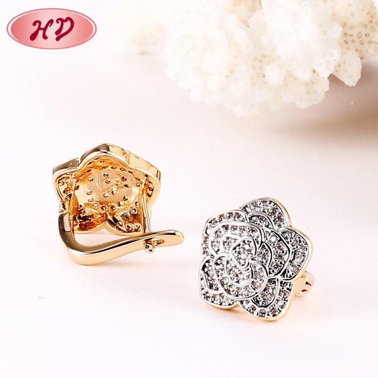 Fashion Jewelry 18K Gold Plated Silver Alloy Hoop Stud Drop Huggie CZ Earrings with Crystal for Women