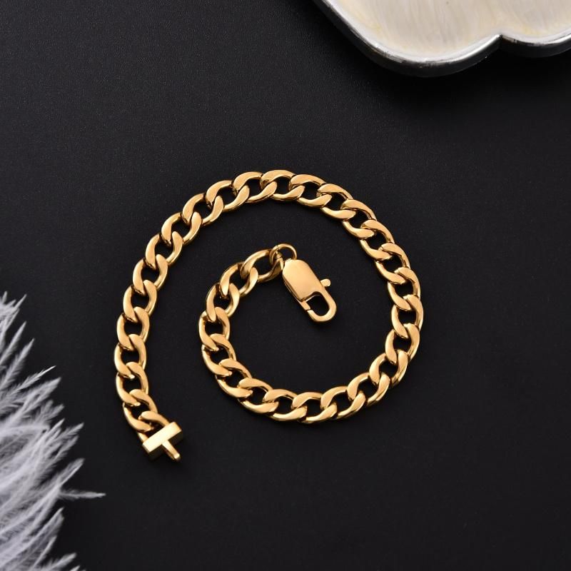 Fashion Jewelry 8inch 316L Stainless Steel 14K Gold Plated Figaro Chain Bracelet Jewellery