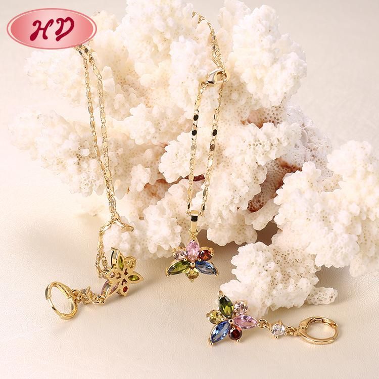 Fashion Women 18K Gold Plated Costume Imitation Bracelet Ring Charm Jewelry with Earring, Pendant, Necklace Sets Jewelry