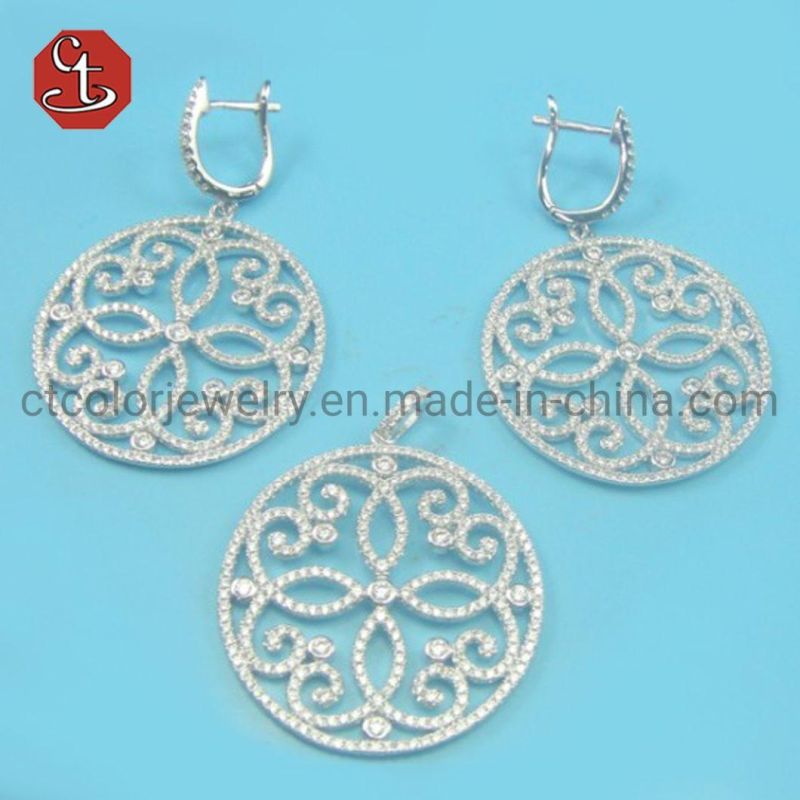 AAA+ Cubic Zircon Sets Silver Jewelry Hot Sales Gold Color Eardrops Pendants