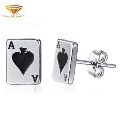 Simple and Small Ace of Spades Earrings Poker Titanium Stainless Steel Surgical Steel Women&prime; S Earrings Er1091