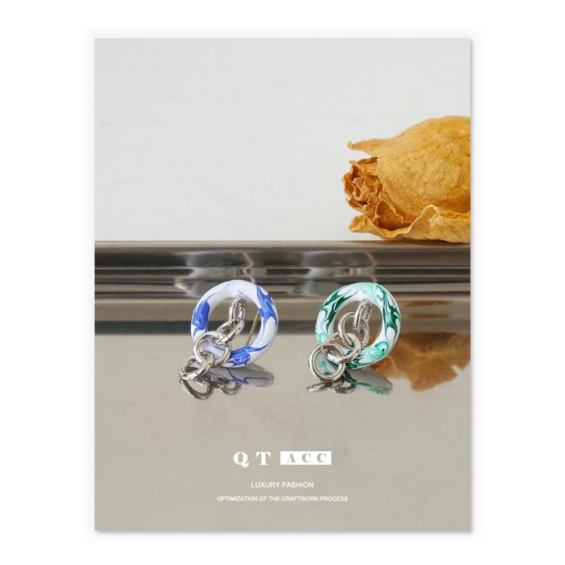 Fashion Brass Plated White Temperament Circle Earrings Jewelry